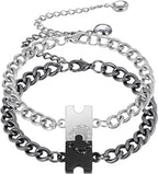 Matching Bracelets for Couples, Puzzle Heart Stainless Steel Bracelets for Women Men His Hers, Perfect Anniversary & Valentine's Day Gifts, Bracelet Set for Boyfriend, Girlfriend, Husband, Wife