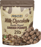 Double Dipped Milk Chocolate Covered Peanuts 2LB Resealable Bag – Extra Thick Chocolate Coating, Crunchy Premium Peanuts, Bulk Candy Snack for Parties, Baking & Gifting ASOZI