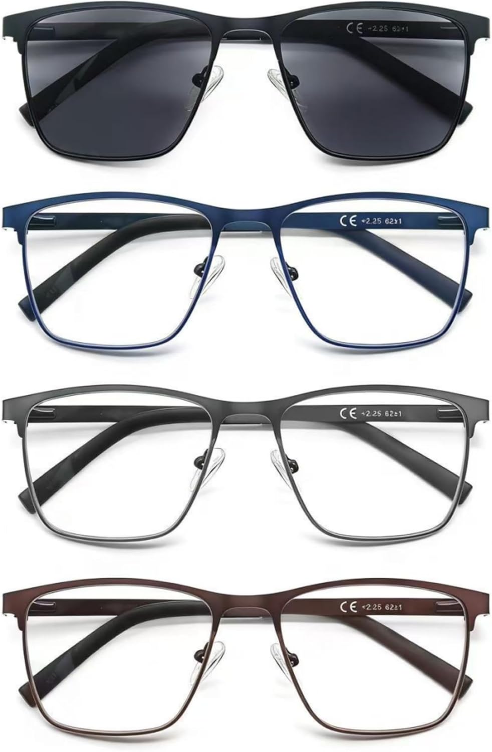 MODFANS Men Reading Glasses Blue Light Blocking Glasses Metal Square Readers Stainless Steel Material Anti Eyestrain/Glare/UV
