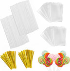 600Pcs Lollipop Stick - Cake Pop Sticks and Wrappers Kit Cake Pops Making Tools for Candy Chocolate Cookie Wrapping Include 200Pcs Cake Pop Sticks 200Pcs Cake Pop Bags and 200Pcs Twist Ties
