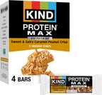 KIND Protein MAX Bars, Sweet & Salty Caramel Peanut Crisp, Gluten Free, Low Sugar, High Fiber Snacks, 20g Protein, 4 Count