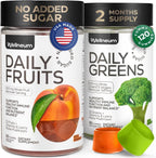 Super Greens + Super Fruits Gummies (Fruits/Greens Powder in Gummies Form) - 600mg Greens Blend + 600mg Fruits Blend for Immune Support, Sugar Free, Vegetarian, Non-GMO, 2-Pack (120 Gummies)