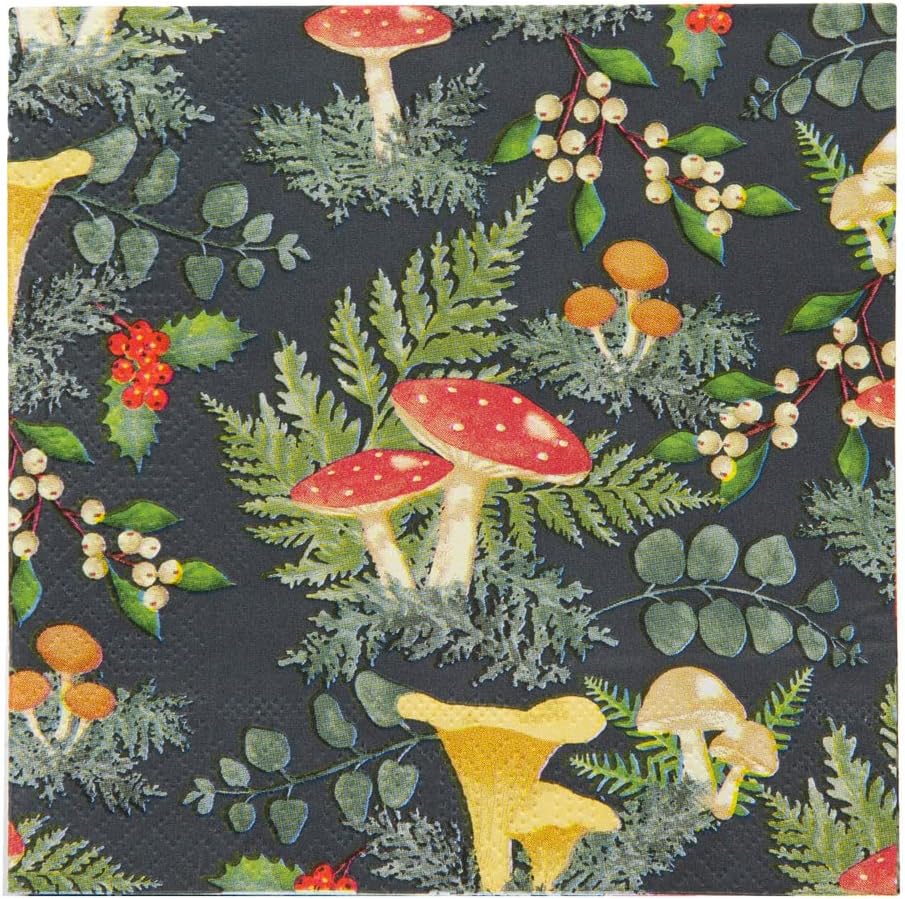 Talking Tables 20 x Fall Dinner Napkins for Christmas, Thanksgiving, Dinner Parties, Decoupage - Woodland Forest Mushroom & Toadstool Serviettes 13" x 13" Eco-Friendly Recyclable