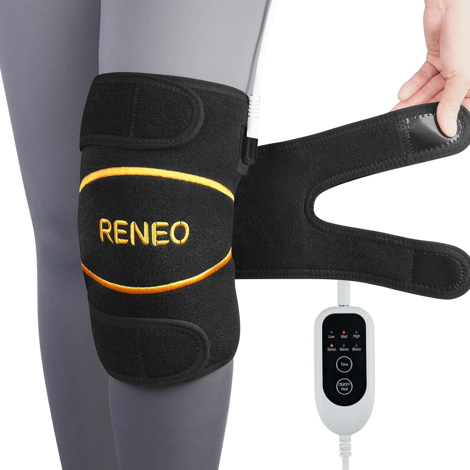 RENEO Electric Heating Pad for Knee Relief, Auto Shut-Off Wearable Knee Wrap, Elbow Heated Brace with Support, Discomfort Relief Gifts for Elders, 3 Heat Levels, Black