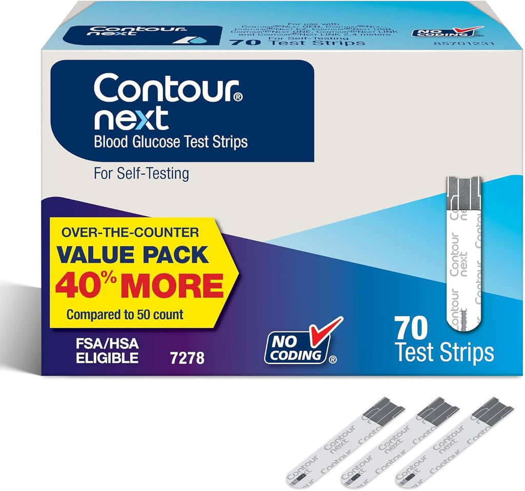 Ascensia Contour Next Blood Glucose Test Strips for Diabetes – 70 Count (1 Pack) - Accurate, No Coding, Second-Chance Sampling, Compatible with All Contour Next Meters for Easy Blood Sugar Testing