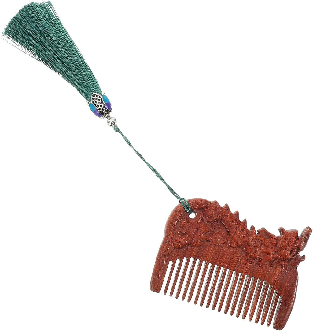 ABOOFAN Wooden Hair Comb, Green Sandalwood Zodiac Design, Portable Anti-static Comb for Scalp Care and Travel Grooming