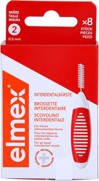 elmex Interdental Brush Red (Size 2, 0.50 mm), 1 x 8 Interdental Brushes for Cleaning Small Interdental Spaces