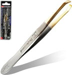 Solingen Germany Slant Tip Stainless Steel Eyebrow & Facial Hair Hand-Filed Made in Germany (Nickel-Gold)