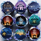 36PCS Edible Christmas Religious Nativity Cupcake Toppers Wafer Paper Happy Birthday Jesus Cupcake Picks Holy Nativity Toppers for Christmas Jesus Theme Party Decor Supplies (Pattern 1)