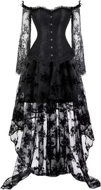 Corset Dress and Skirt Asymmetrical Long Women with Sleeves Bustier Tank Overlay Lace Floral Costumes