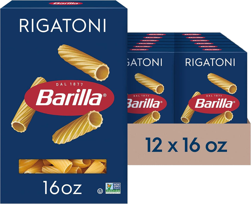 Barilla Rigatoni Pasta, 16 oz. Box (Pack of 12) - Non-GMO, Made with Durum Wheat Semolina - Kosher Certified