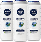 NIVEA MEN Sensitive Body Wash with Bamboo Extract, Moisturizing Body Wash for Sensitive Skin, Soap Free Shower Gel for Men with No Drying Alcohol, 16.9 Fl Oz Bottle, Pack of 3