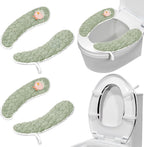 Toilet Seat Cover Bathroom Toilet Seat Cushion Toilet Seat Warmer with Handle, Washable and Reusable Toilet Seat Pads for Winter, Fits All Toilet Seats, 2 Pairs, Green