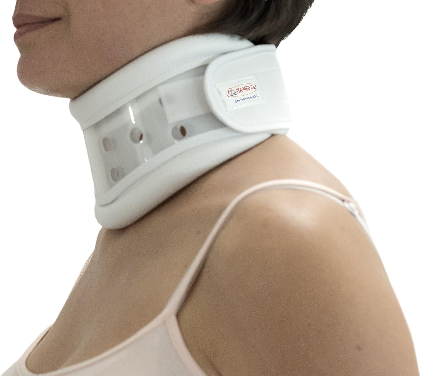ITA-MED Rigid Plastic Neck Brace - Adjustable Cervical Collar for Men & Women, White (XL)