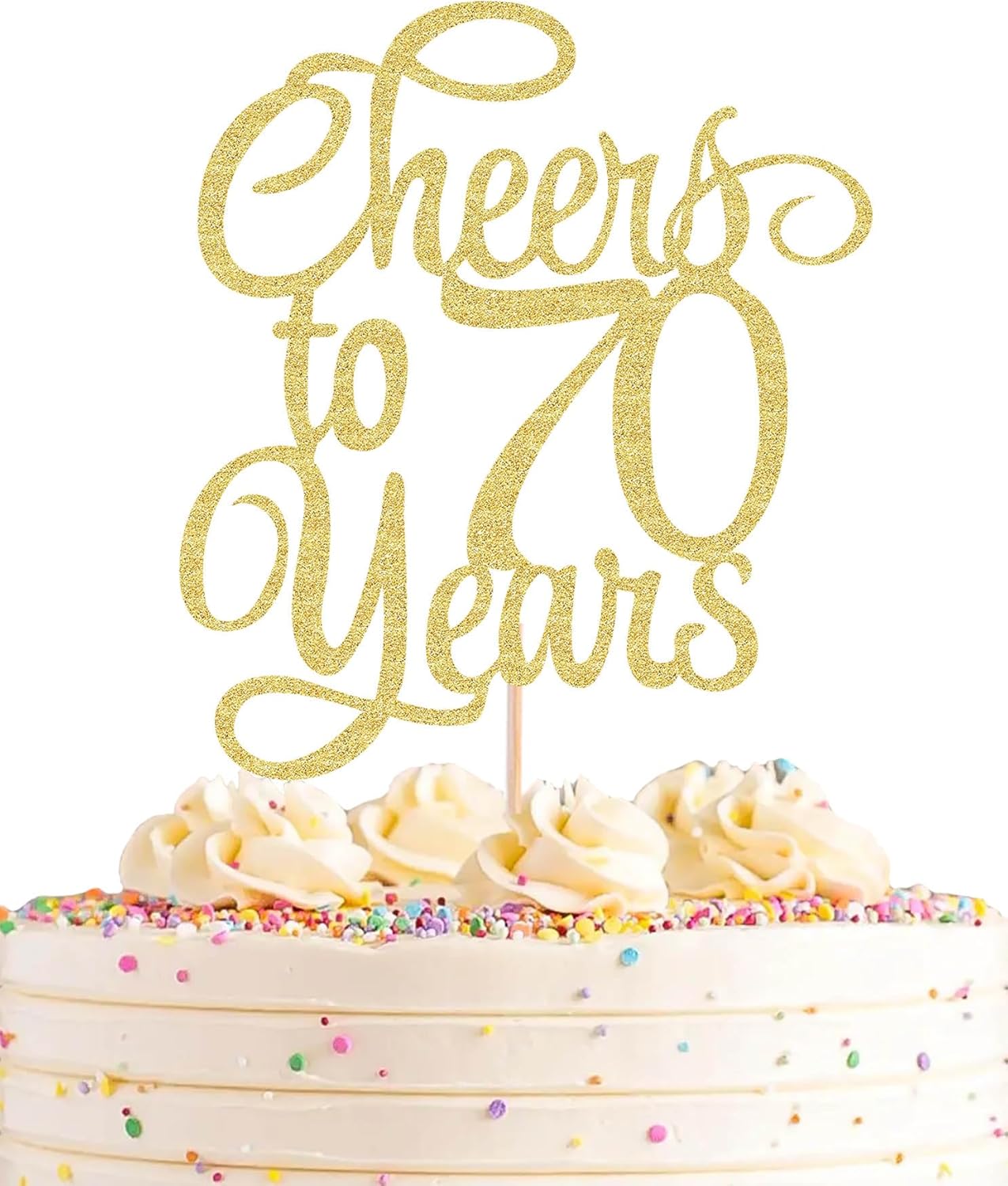 Cheers to 70 Years Cake Topper - Gold Glitter 70th Birthday Cake Decorating Supplies, Perfect for 70th Anniversary or Seventy Birthday Party, Photo Booth Props