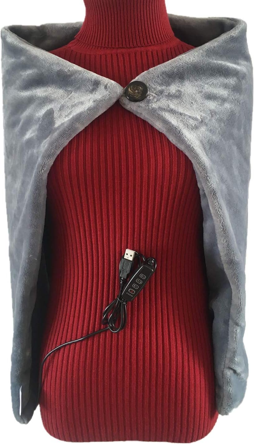 USB Electric Blanket, Heated Shawl Throws 5V/2A-3 Heating Levels & 3 Hours Auto Off Scarf Neck Shoulder Blanket (Grey)
