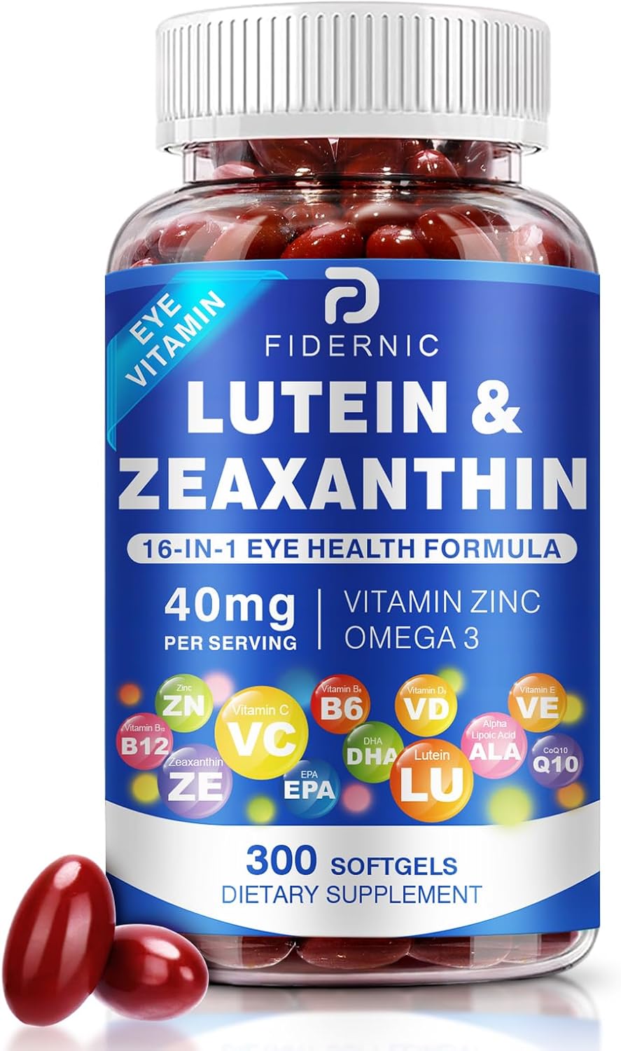 Lutein and Zeaxanthin Supplement - AREDS 2 Plus+ Eye Vitamins, 40 mg Lutein & 8 mg Zeaxanthin with Vitamins C, E, Zinc, Omega-3 & CoQ10 for Blue Light Protection, Eye Health Support - 300 Softgels