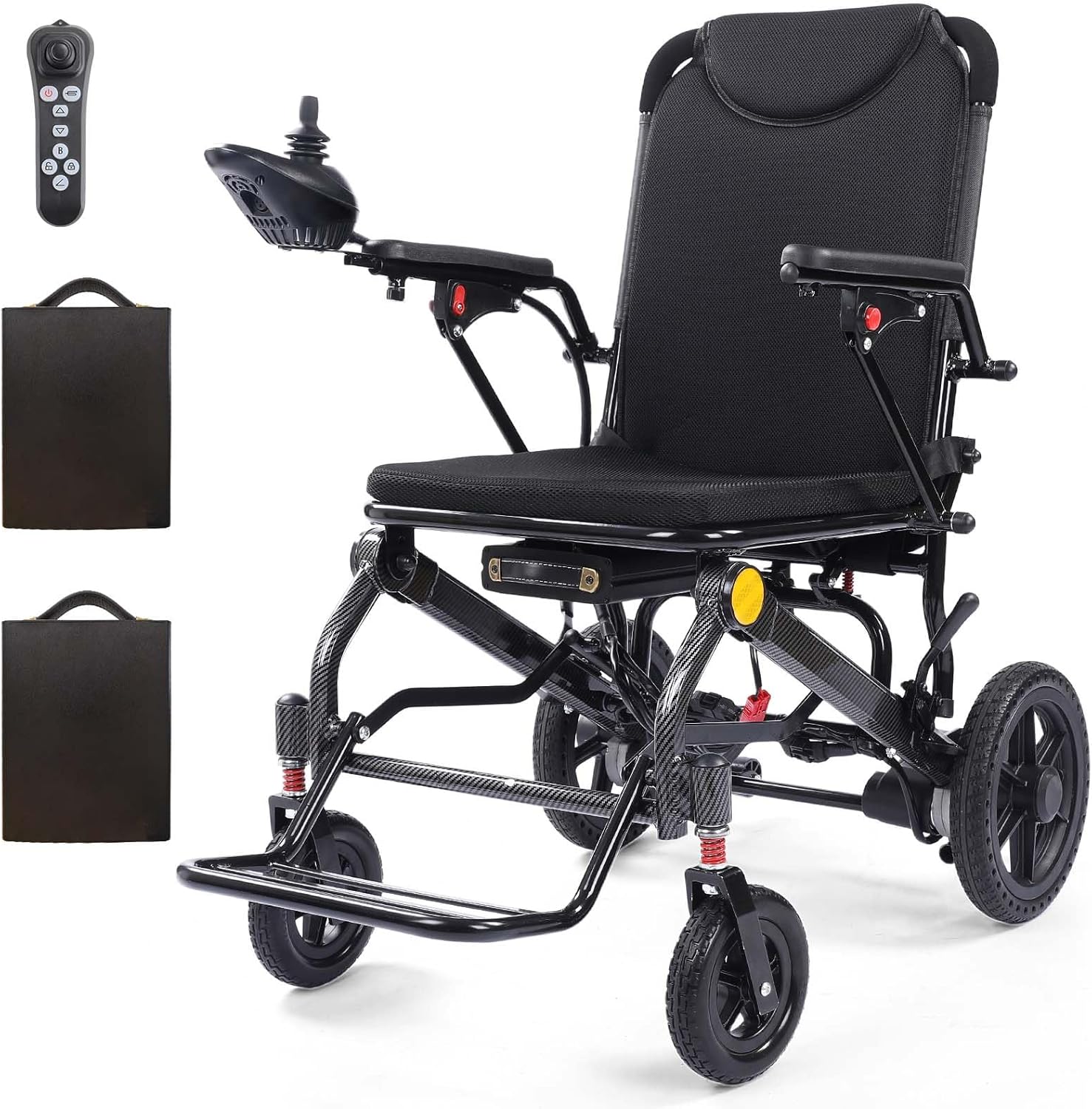 28-Mile Range 32lbs Lightweight Electric Wheelchair for Adults with Dual Batteries & Remote Control - Powerful Portable Folding Electric Wheelchair, Airline Approved for Travel & Home Use