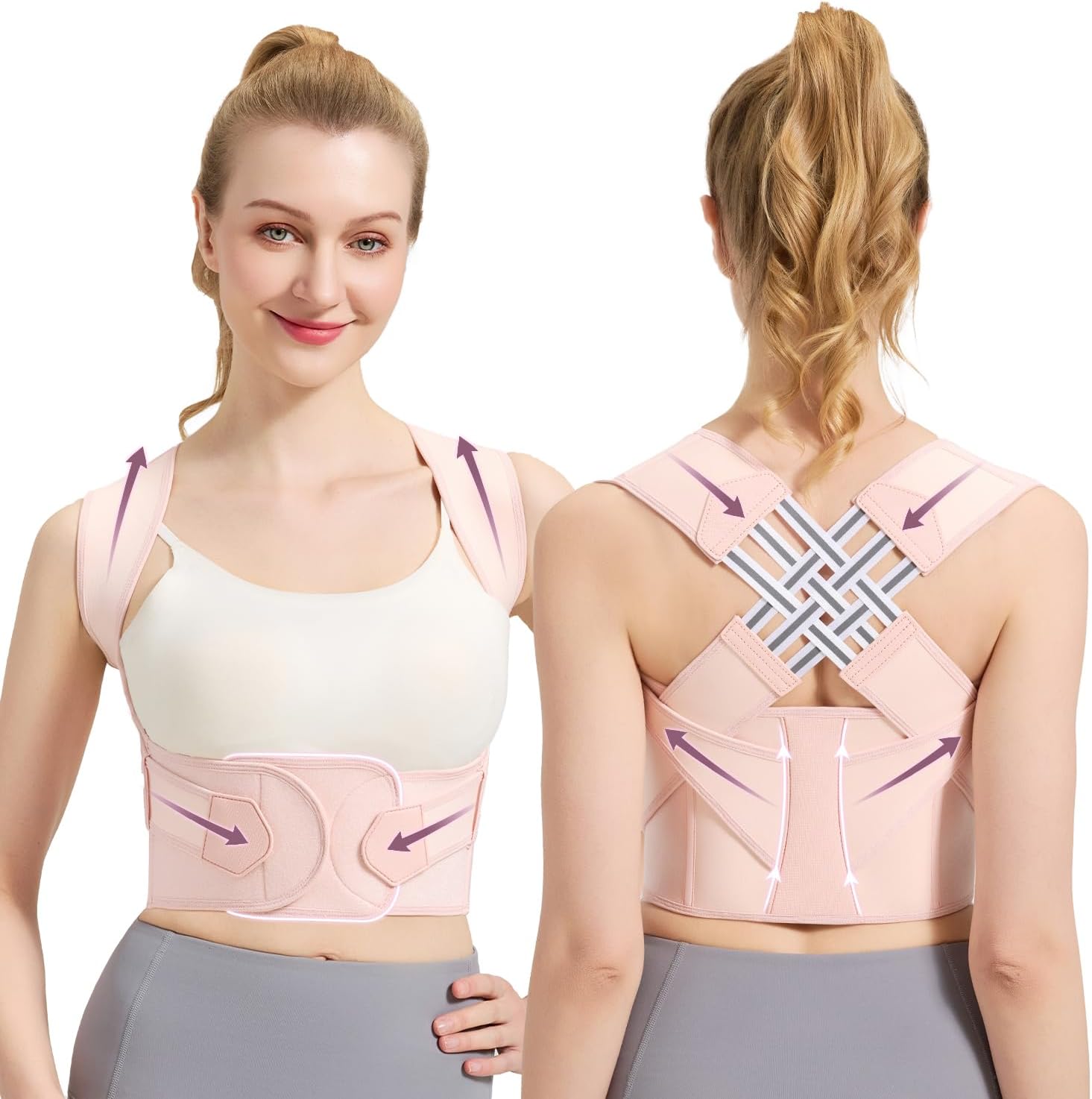 VOKOKOYA Posture Corrector for Women and Men,Adjustable Shoulder Straightener,Back Support Brace,Upper Spine scoliosis, hunchback Pink X-Large