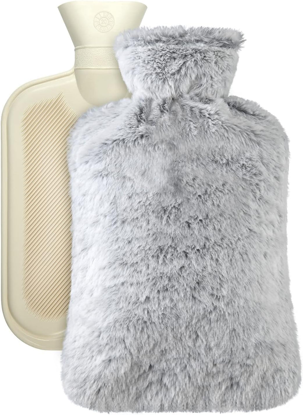 Large Hot Water Bottle with Cover, 2 Litre, Premium Natural Rubber Hot Water Bag, Soft Fleece Cover for Pain Relief, Back, Neck and Shoulders & Warm Cosy Nights (Grey)