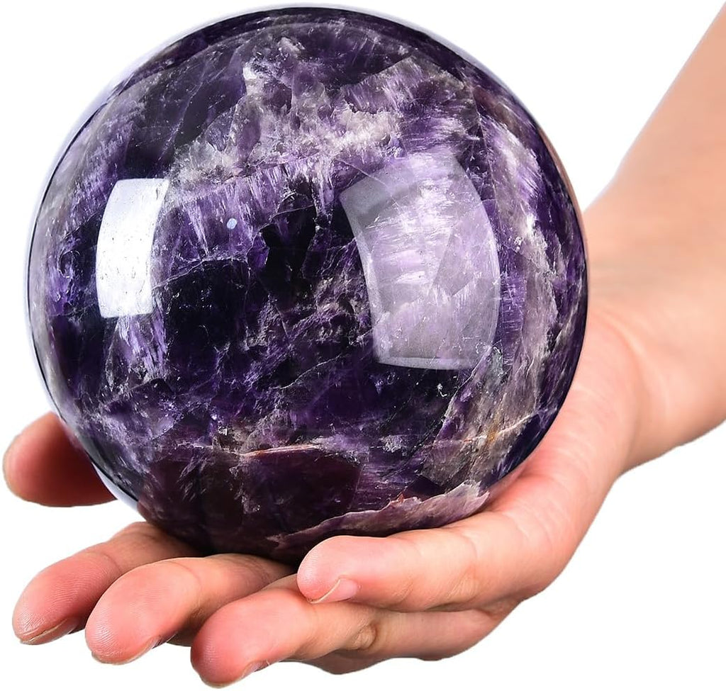 Large Dream Amethyst Crystal Ball with Stand Healing Crystals Sphere for Meditation, Divination, Witchcraft 100-110mm/3.9-4.3"