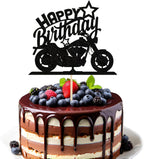 Motorbike Happy Birthday Cake Topper - Black Glitter Motorbike Cake Decoration for Motorcycle Rider Racing Theme Party, Birthday Party Cake Decor Supplies