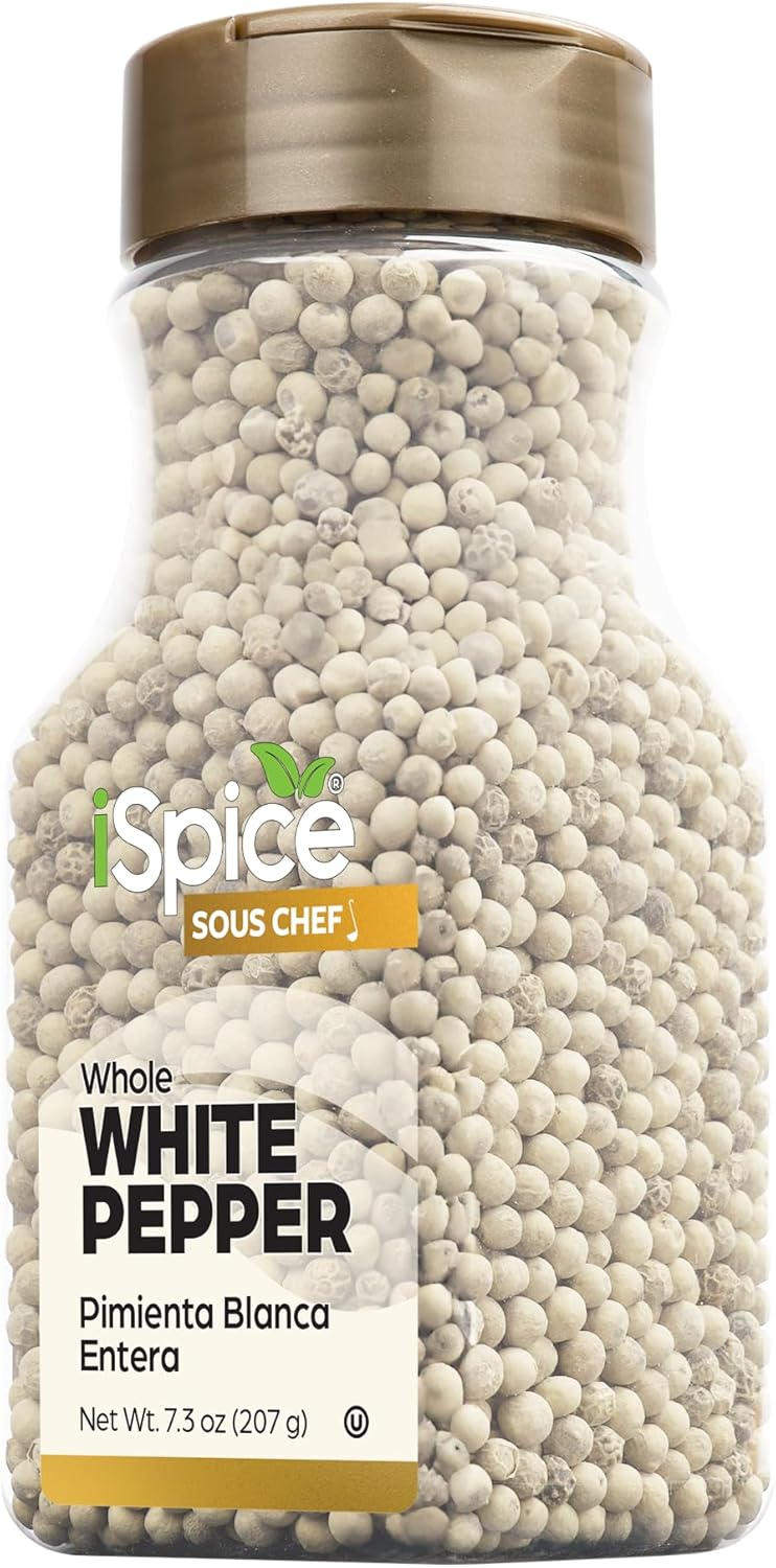 iSpice Whole White Peppers Spices and Seasonings for Cooking, 7.3Ounce White Peppercorns Seasoning, Fine And Gluten Free Whole pepper white Seasoning (208g-Pack Of 1)