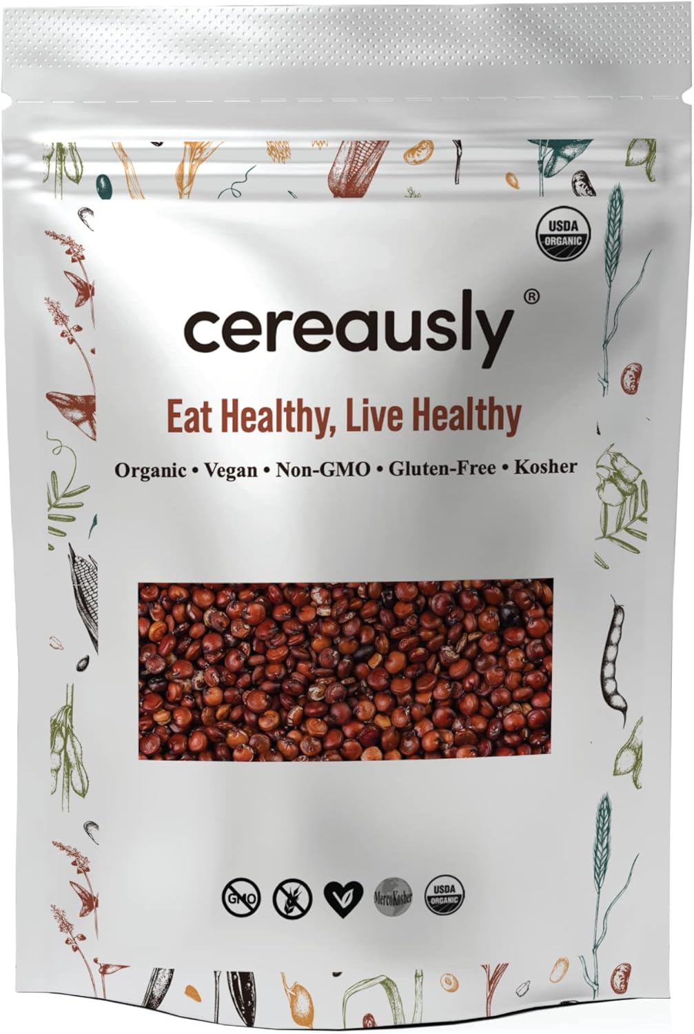 CEREAUSLY Organic Red Quinoa – Premium Royal Quinoa from Bolivia – Kosher and Non-GMO Quinoa Bulk – Vegan and Gluten-Fee Cooking Quinoa – 4 LB