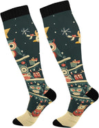 Christmas Tree with Owls Compression Socks for Women & Men Circulation 1 Pair Knee High Socks Best Support for Sports, Nurse, Travel