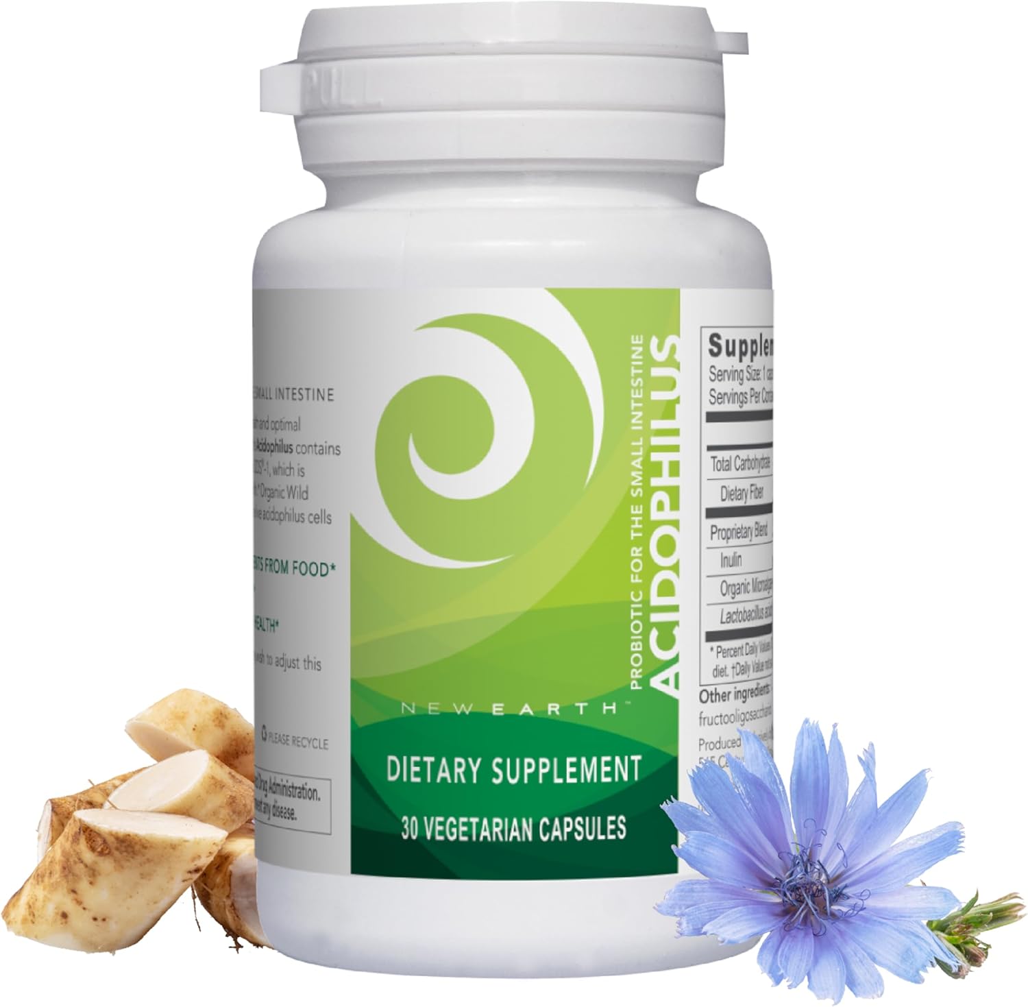New Earth Acidophilus - Probiotic for Upper GI Support - Lactobacillus DDS-1, Inulin Prebiotic & Organic Wild Microalgae - 5 Billion CFU for Gut Health, Digestion & Immune Function - Vegan, 30 ct