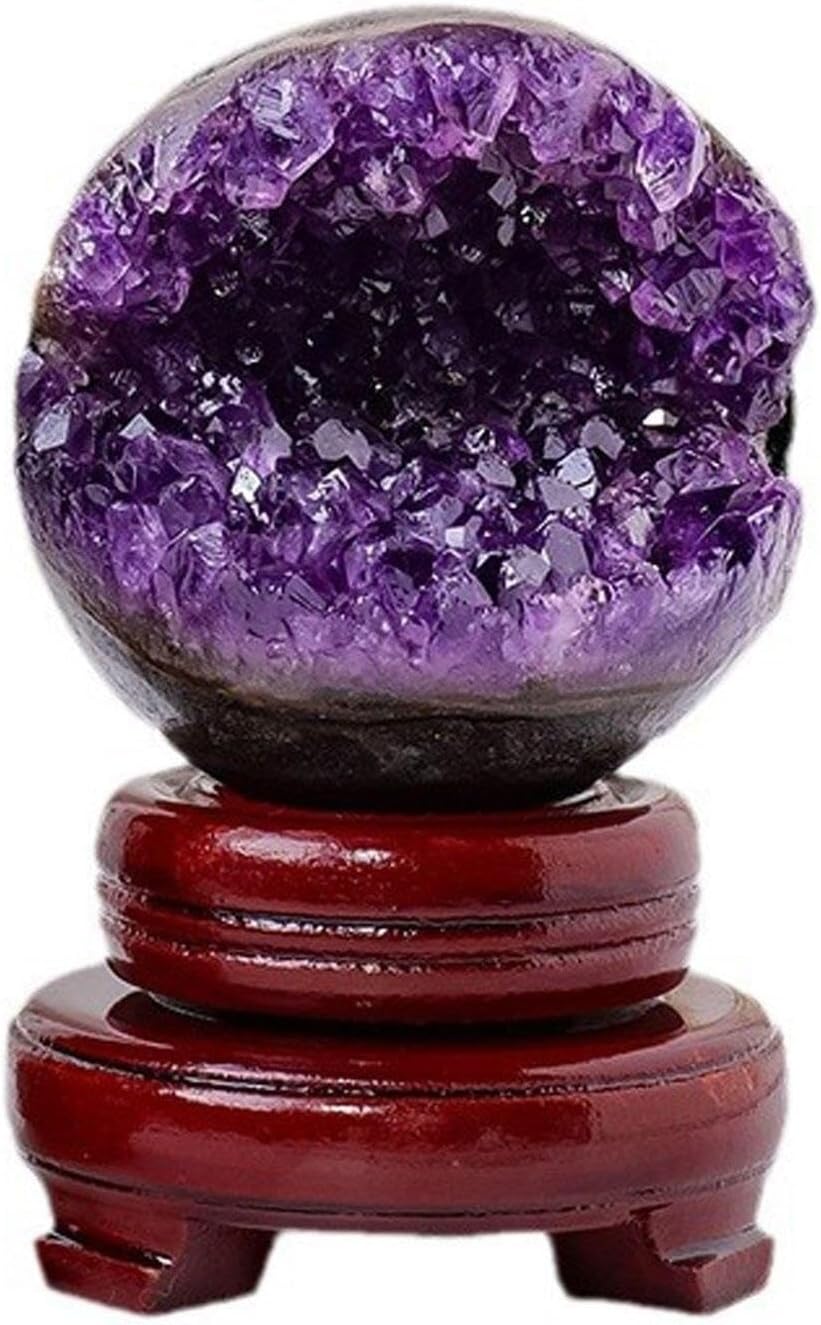 Natural Amethyst Cluster Crystal Ball Raw Stone Amethyst Geode Cornucopia for Meditation Divination Healing Decoration(8-8.5cm)