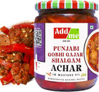 Add me Sweet & Sour Mixed Pickle of Gobhi shalgam gajar Pickle, 600gm Home Made Punjabi North Indian Pickle of Carrot, Cauliflower & Turnip with Onion and Garlic 600 G Glass Pack
