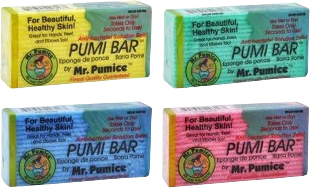 Mr. Pumice Callus Remover PUMI Bar: Pedicure Stone & Foot/Heel Scrubber - Medium Grit (Assorted Colors) 4 Pack
