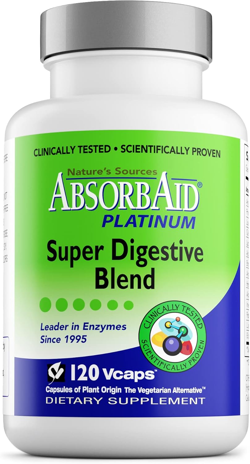 AbsorbAid Platinum Digestive Enzyme Support 120 vCaps, 12 Digestive Enzymes Plus 2 Probiotics for Maximum Relief