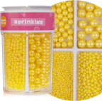 Yellow Sprinkles for Cake Decorating, 7.8oz Edible Pearl Sprinkles, Sugar Candy Pearls for Baking, Cookie Decorations & Cupcake Topper, Wedding Party Christmas Supplies (Lemon Yellow, 4 Sizes)