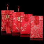 Hying 4 PCS Silk Red Envelope Chinese HongBao Card Envelopes Lucky Money Pockets Chinese Gift Card Envelopes Gift Wrap Bags with Knot Copper Coins for 2026 New Year, Spring Festival, Wedding