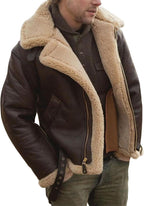 Mens Faux Fur Jacket Winter Lapel Faux Leather Jacket Thicked Warm Coat Plush Trench Jacket Windbreaker