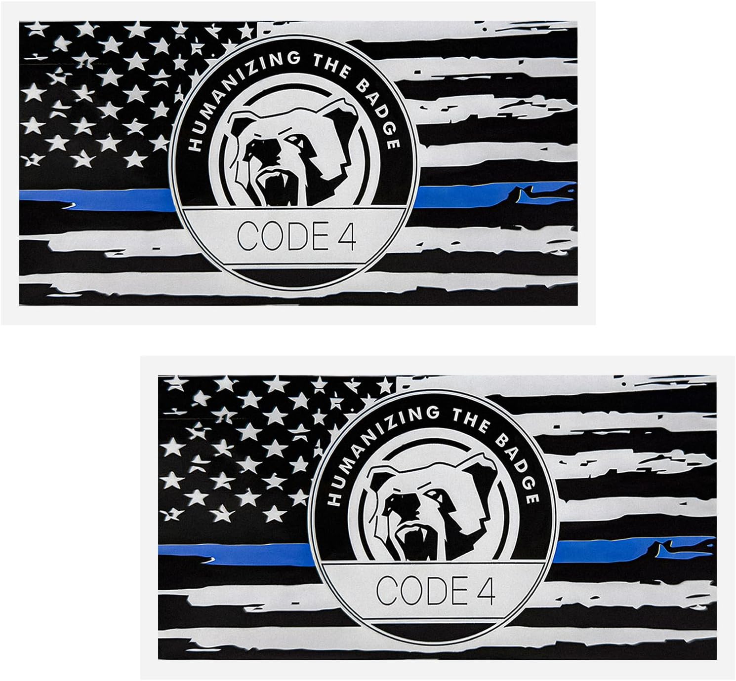 2PCS Thin Blue Line Sticker Code 4, Police Support Sticker American Flag Thin Line Decal, Waterproof Thin Line Flag Stickers Support Law Enforcement for Car Window Laptop (Larger)