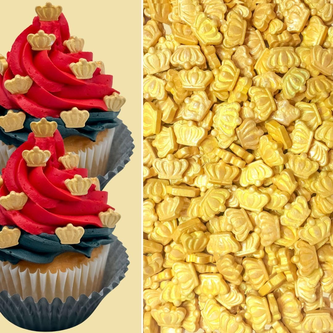 Royal Prince Crown King Queen Princess Edible Cake Cookie Cupcake Ice Cream Donut Decoration Sprinkles Jimmies Quin Dessert Decoration Toppers 2oz Gold Crowns Only