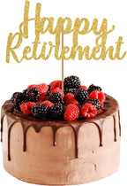 Happy Retirement Cake Topper Gold Glitter Retired Cake Picks Retire Party Favors Retired Party Supplies for Happy Retirement Decorations