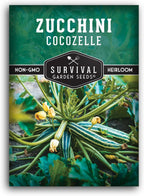 Cocozelle Zucchini Seeds for Planting – Classic Italian Heirloom Summer Squash, High-Yield Bush Plants with Striped Green Zucchinis – Non-GMO & Open-Pollinated – Survival Garden Seeds (1 Pack)