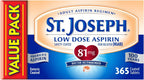 St. Joseph Aspirin Pain Reliever (NSAID) 81mg, Enteric Safety Coated, Adult Low Dose Aspirin, 365 ct (1 Year Supply, Packaging May Vary)