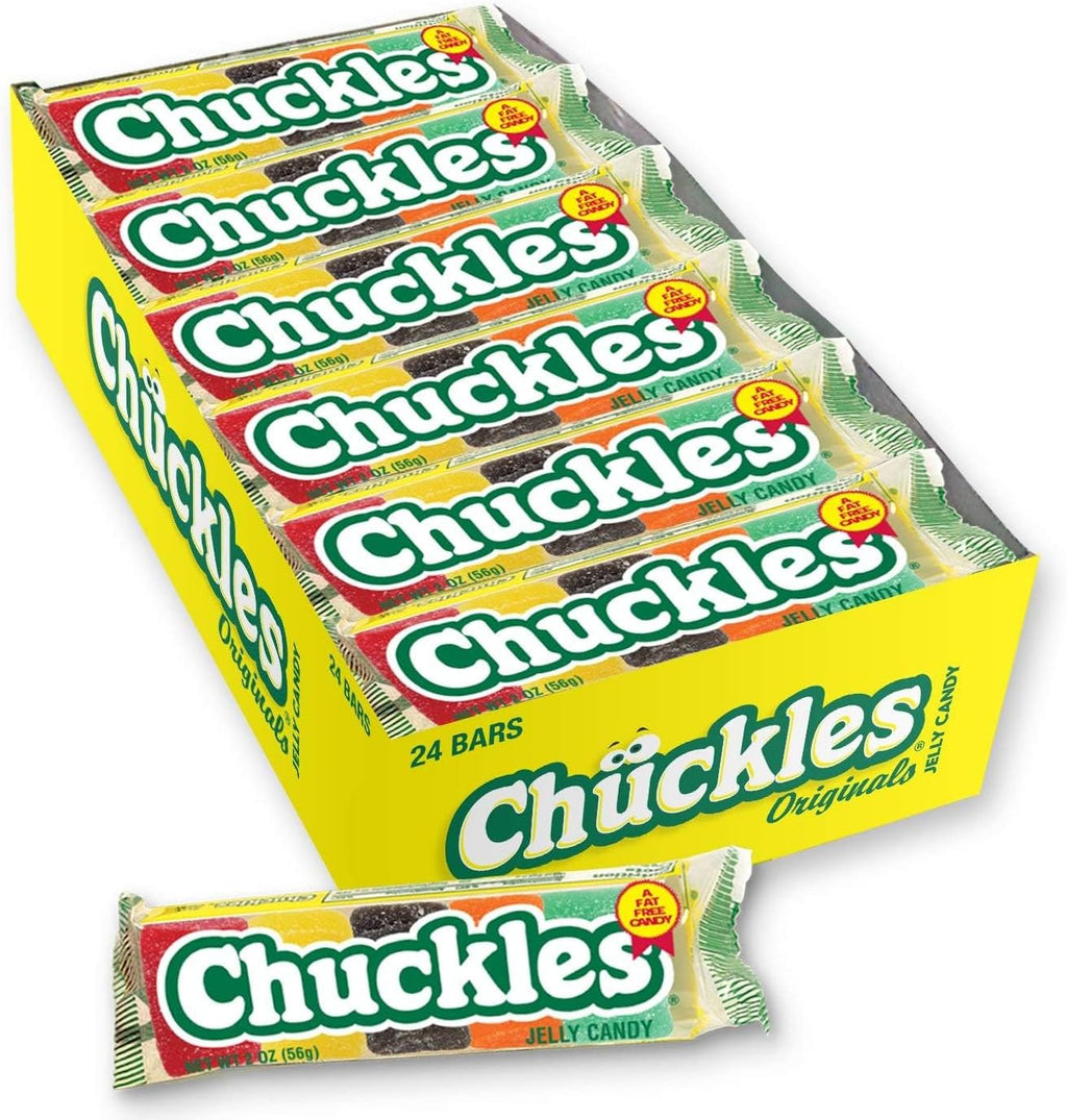 Wonka Chuckles Original, Jelly Sugar-Coated Candies, Fruit Flavored Candy, 2 Ounce Bars (Pack of 24)