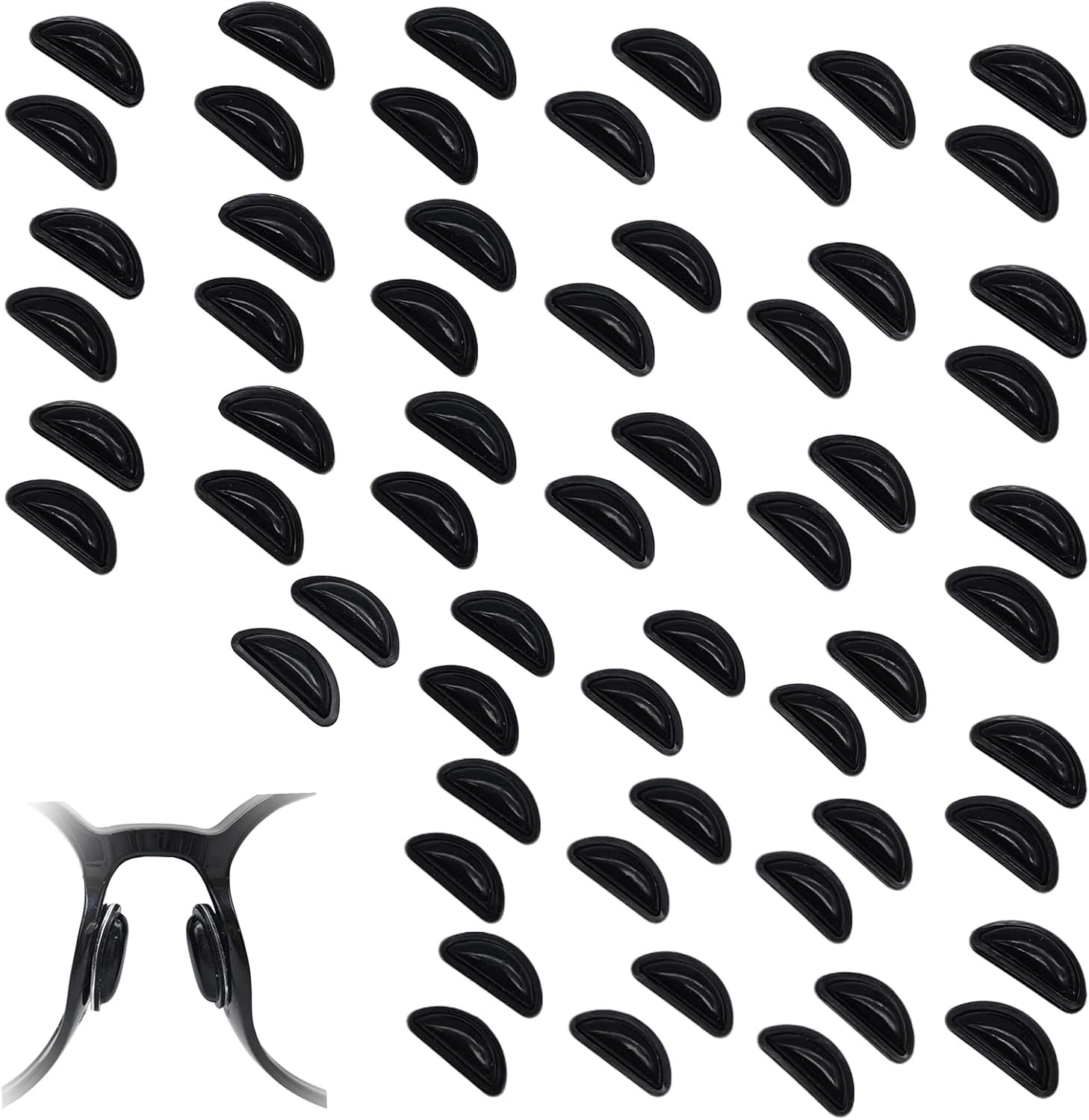 30 Pairs Nose Pads for Glasses, Anti-Slip Silicone Eyeglass Nose Pads, 5mm Heightened Airbag Cushions, Comfortable D-Shaped Adhesive Replacement Nose Pad for Sunglasses, Black
