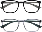 OPULIZE Max Classic Reading glasses for Women Men,Scratch Resistant Large Rectangular frame with Spring Hinges, Black & Grey +3 (Pack of 2)