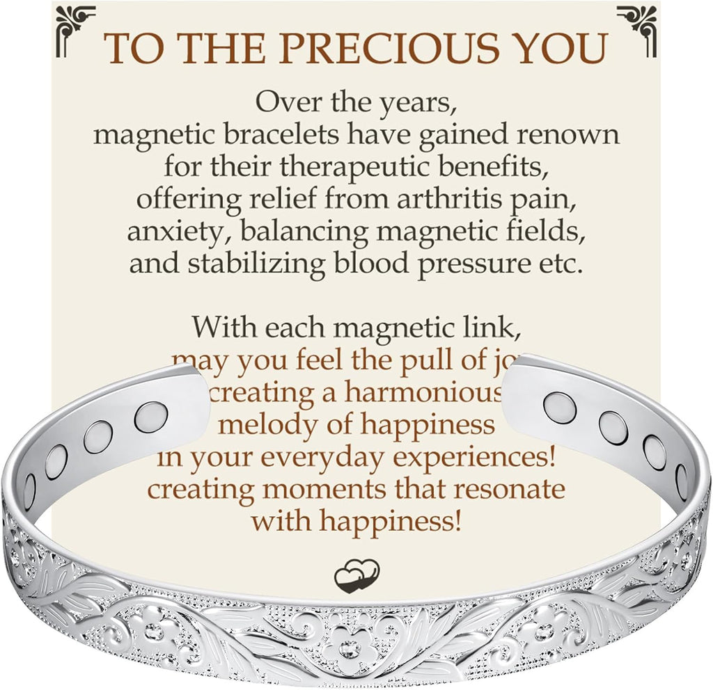 Feraco Copper Bracelet for Women, 12X Ultra Strength Magnetic Bracelets, 99.99% Pure Copper Cuff Bangle with 3500 Gauss Neodymium Magnets & Sparkling Cubic Zirconia, Silver