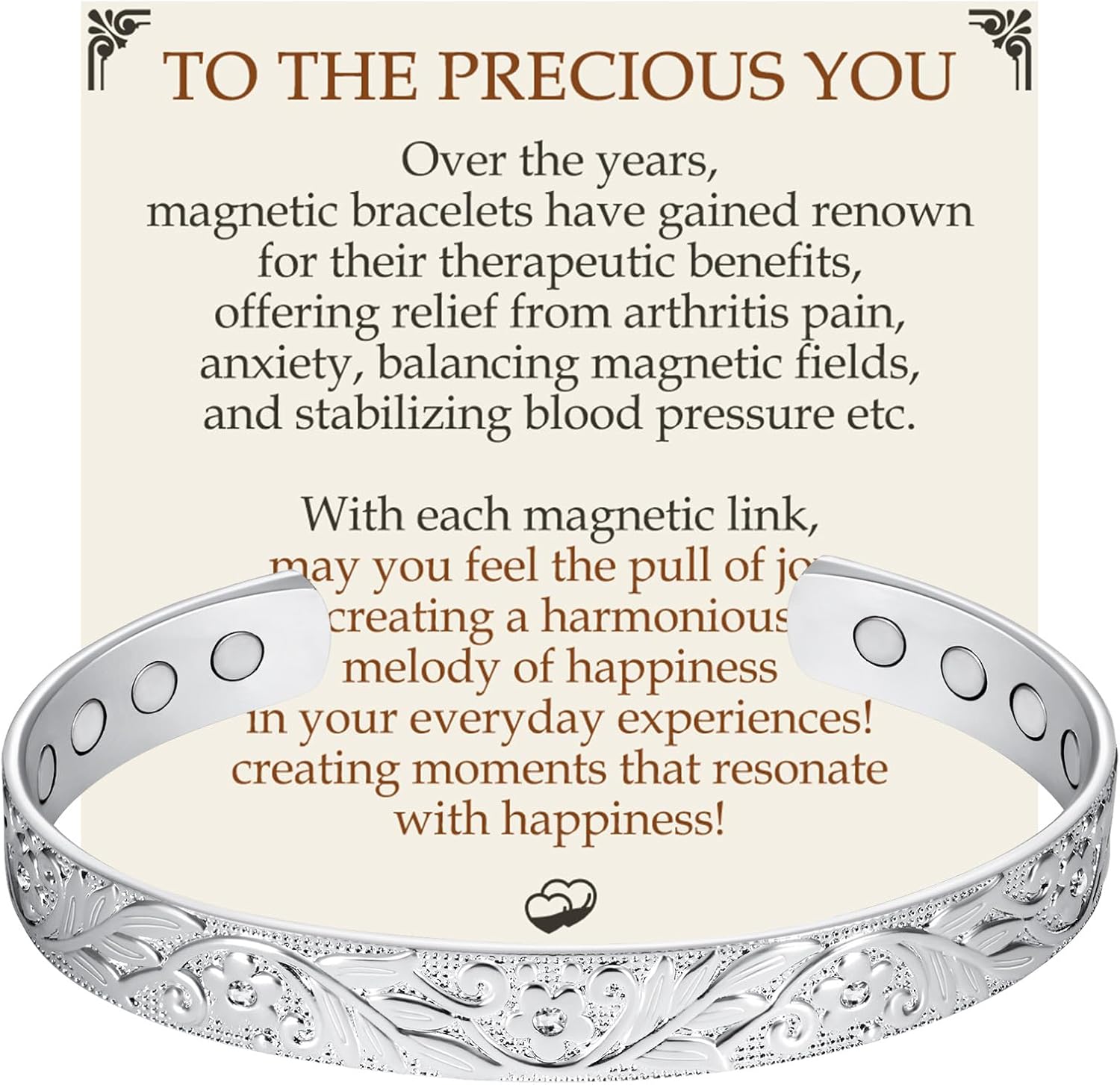 Feraco Copper Bracelet for Women, 12X Ultra Strength Magnetic Bracelets, 99.99% Pure Copper Cuff Bangle with 3500 Gauss Neodymium Magnets & Sparkling Cubic Zirconia, Silver