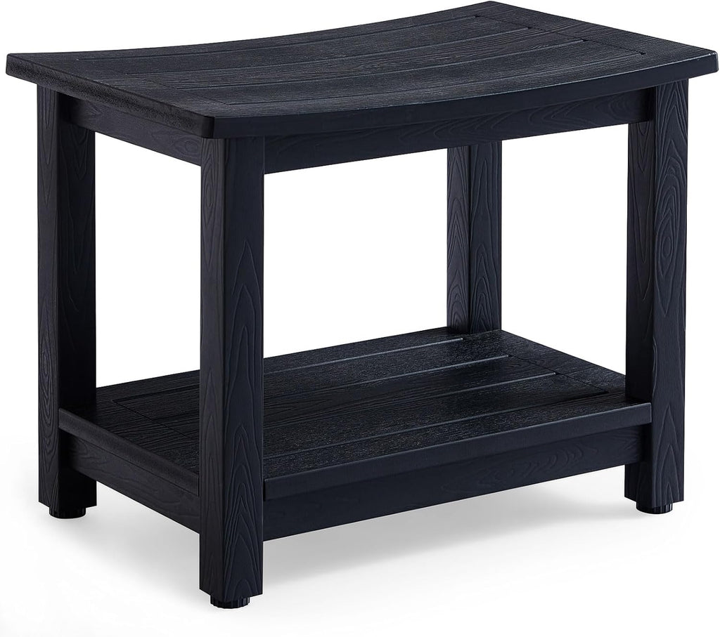 KaimuBench Heavy Duty HDPS Shower Bench Seat, Waterproof Shower Stool for Shaving Legs, Large Poly Lumber Bathroom Chair Seat with Ajustable Feet, Indoor/Outdoor Use, No Maintenance, Black