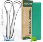 RONAVO Tongue Scraper for Adult with Thick Tongue Coating, Dual Scraping Head Design for Deep Clean, Stainless Steel Tongue Cleaner, Bad Breath Gone, Help Improve Oral Hygiene