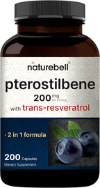 NatureBell Pterostilbene 200 mg Per Serving with Trans-Resveratrol – 200 Capsules – 2-in-1 Antioxidant Polyphenol Formula* – Non-GMO